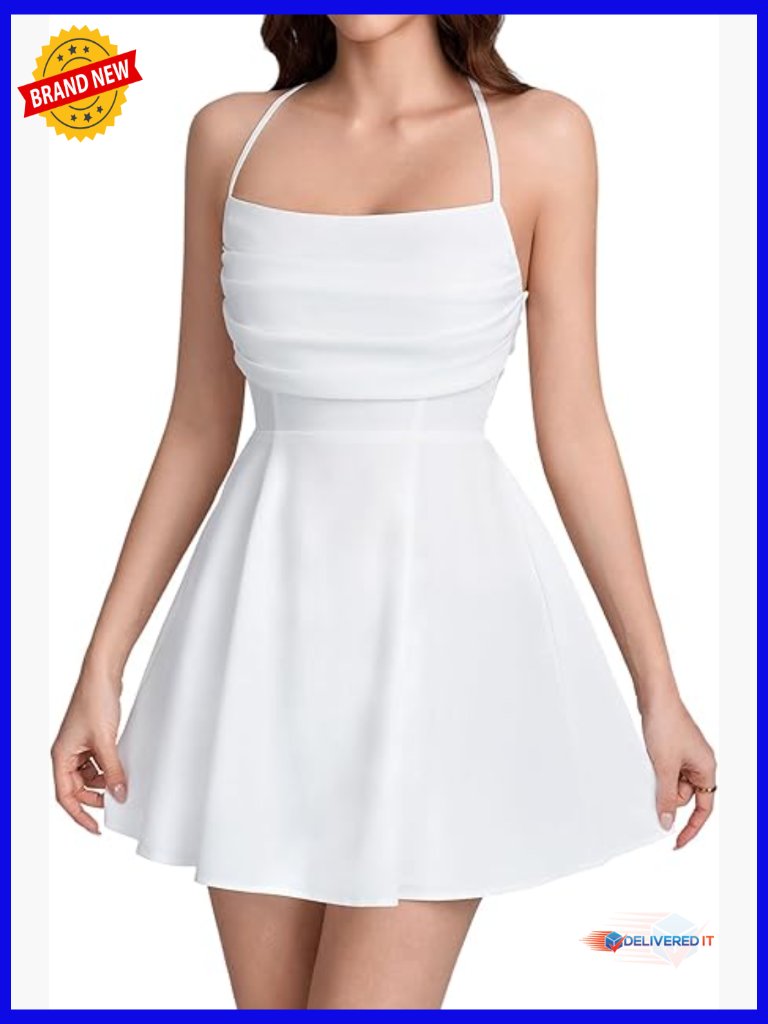 White Halter Corset Mini Dress With Bow Tie Back, A-Line Summer Party